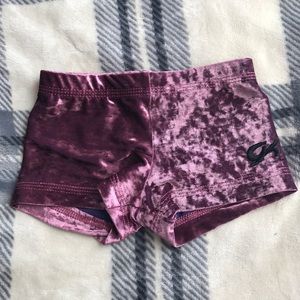 GK Elite CM Purple Velour gymnastics shorts